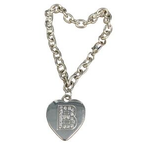 The Letter “B” Heart Charm Bracelet Rhinestones & Silver Plated